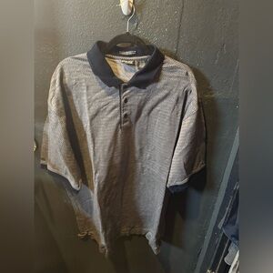 Ping Men's Dark Blue and Grey Striped Polo Size XL